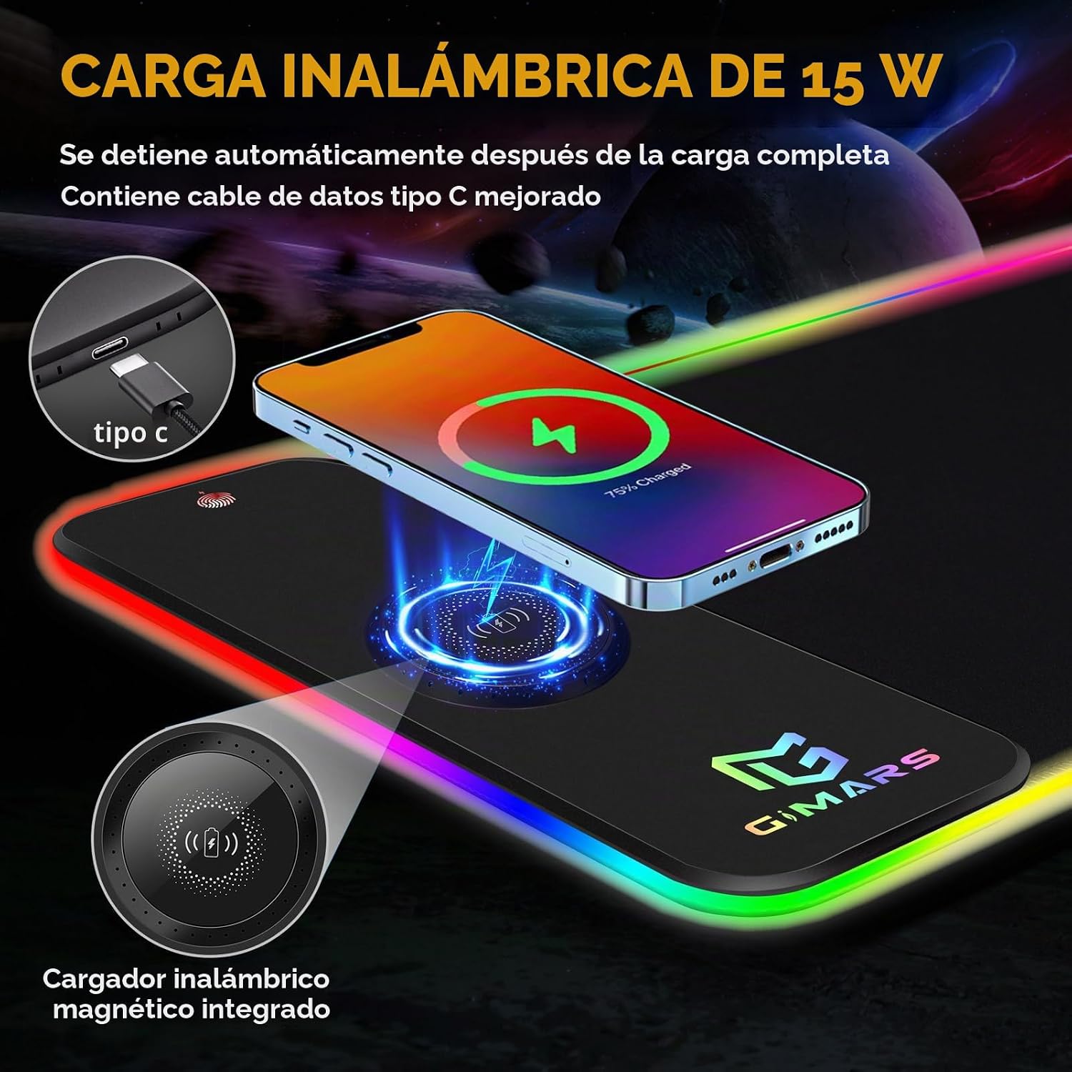 Alfombrilla Gimars RGB - Zona Carga 15W